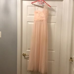 Designer Amsale bridesmaid dress in Bellini